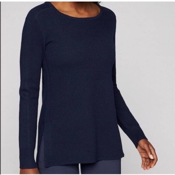 Athleta Honeycomb Merino Wool Blend Tunic Pullover Navy Sweater Size Small - Picture 1 of 5